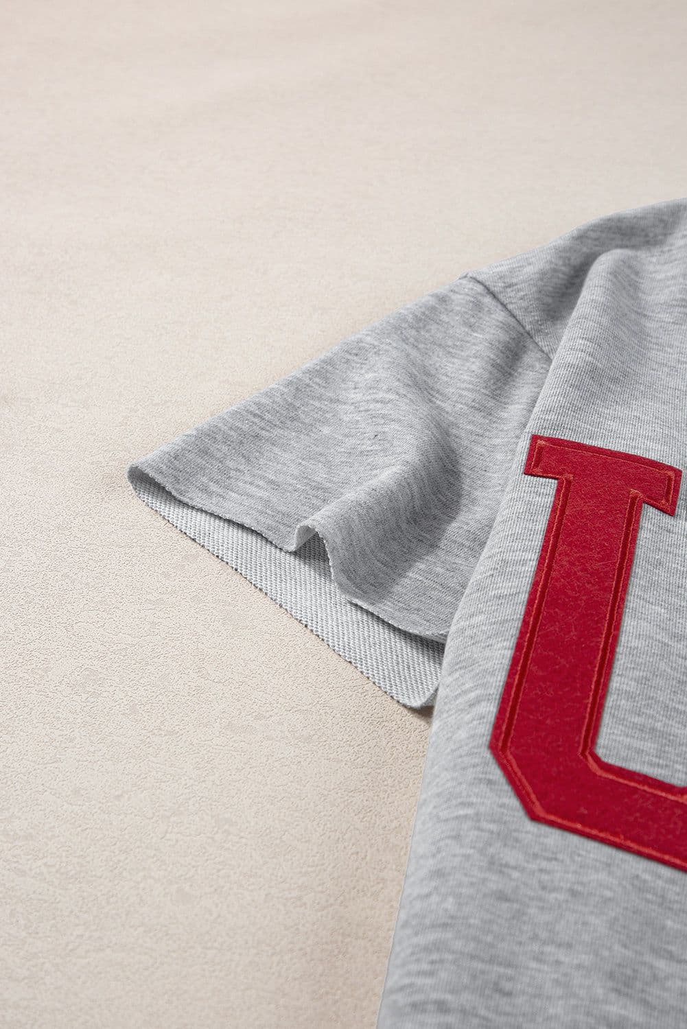 image-Light Grey USA Lettering Patch Notched Neck Loose Tee