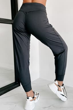 image-Black High Waist Joggers with Exposed Seam & Pockets