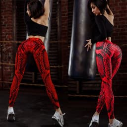 image-Cross-border exclusively for Amazon's explosive red snake print sports pants women's running fitness bottoming yoga pants