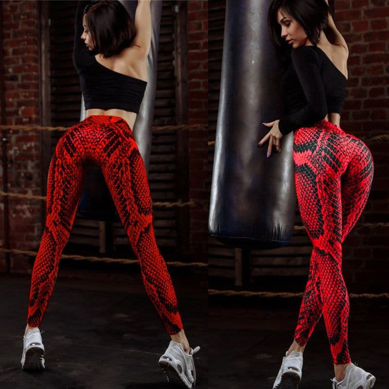 image-Cross-border exclusively for Amazon's explosive red snake print sports pants women's running fitness bottoming yoga pants