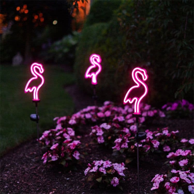 image-Cross-border outdoor solar flamingo neon light lawn light garden ground plug light garden decorative light factory direct sales