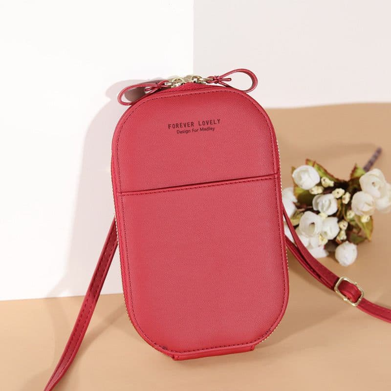 image-Solid color zipper crossbody shoulder bag forever young multifunctional mobile wallet(20x13x3cm)