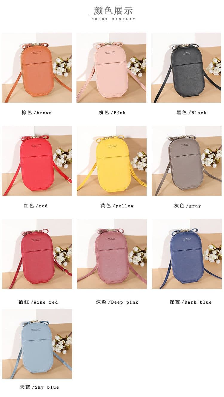 image-Solid color zipper crossbody shoulder bag forever young multifunctional mobile wallet(20x13x3cm)