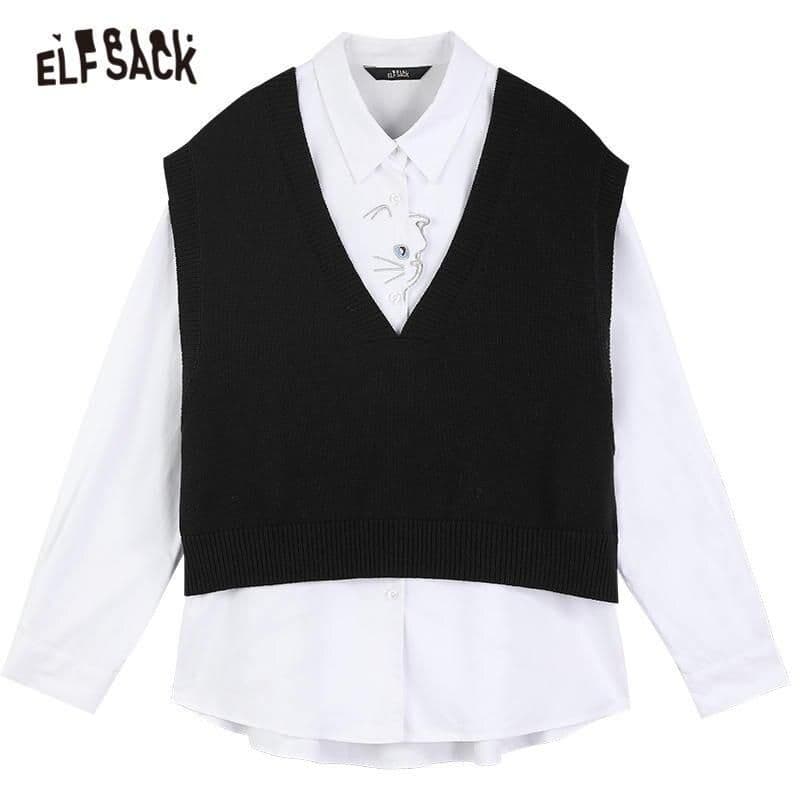 image-Cat Embroidery Pullover Casual 2-IN-1 Shirt Women,Spring Stylish