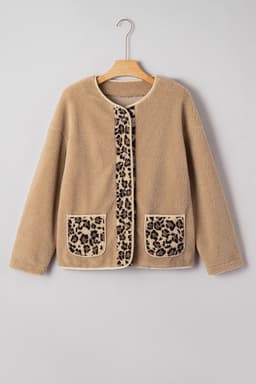 image-Casual Leopard Print Accent Plush Jacket with Pockets
