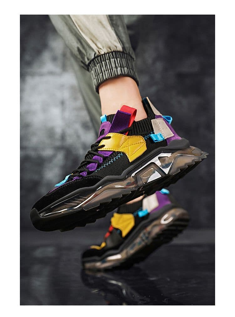 image-Net red thick-soled old shoes men's summer Korean trend casual shoes large size breathable flying woven sports shoes running shoes