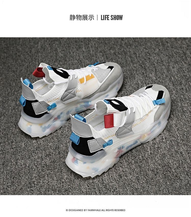 image-Net red thick-soled old shoes men's summer Korean trend casual shoes large size breathable flying woven sports shoes running shoes