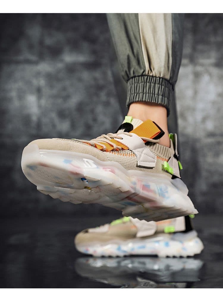image-Net red thick-soled old shoes men's summer Korean trend casual shoes large size breathable flying woven sports shoes running shoes