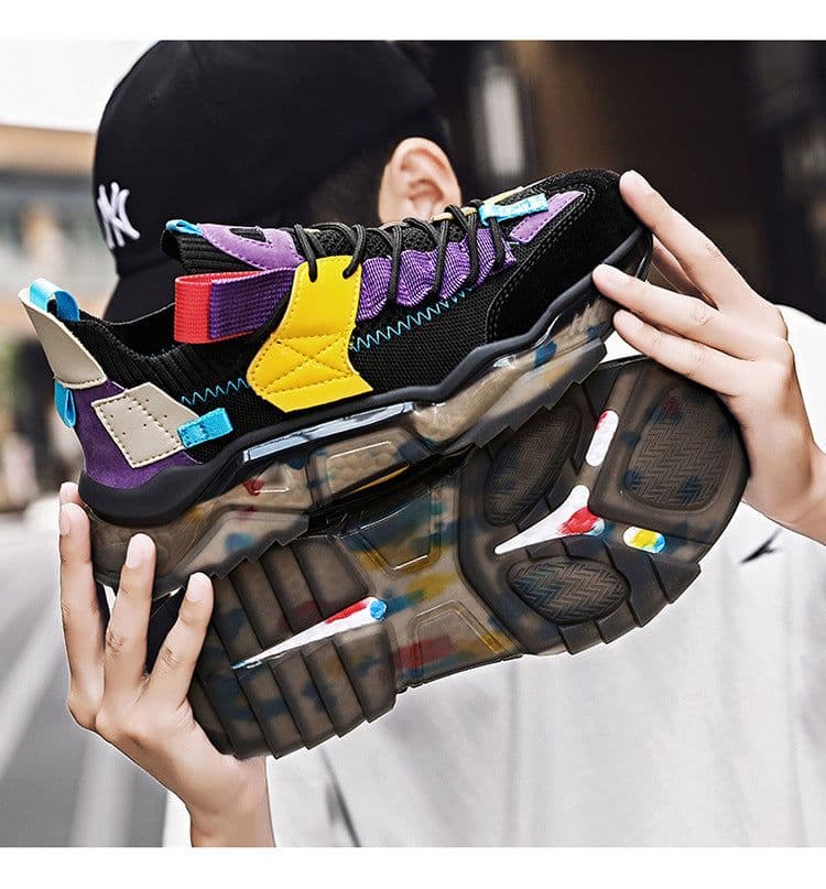 image-Net red thick-soled old shoes men's summer Korean trend casual shoes large size breathable flying woven sports shoes running shoes