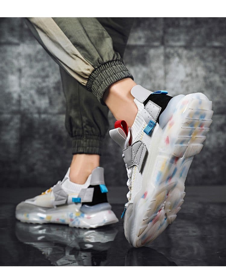 image-Net red thick-soled old shoes men's summer Korean trend casual shoes large size breathable flying woven sports shoes running shoes