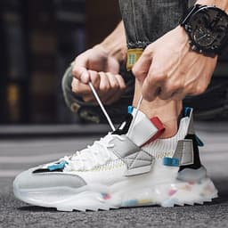 image-Net red thick-soled old shoes men's summer Korean trend casual shoes large size breathable flying woven sports shoes running shoes