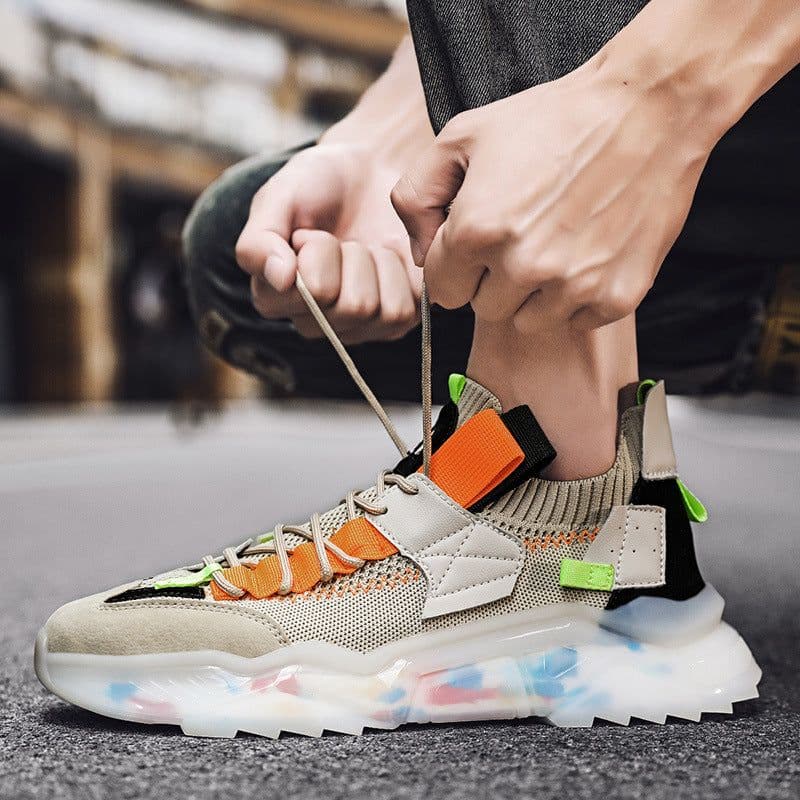 image-Net red thick-soled old shoes men's summer Korean trend casual shoes large size breathable flying woven sports shoes running shoes