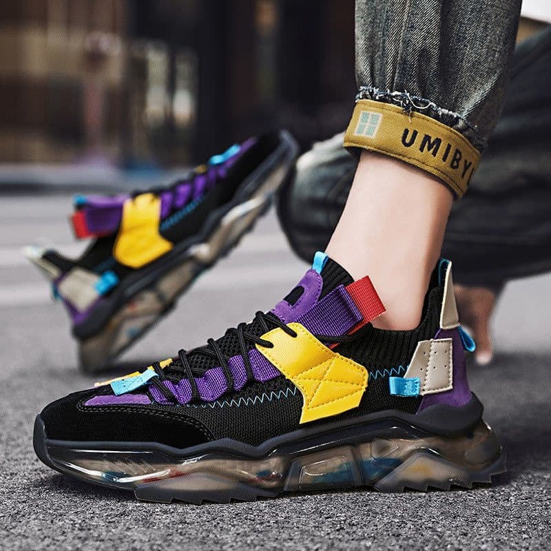 image-Net red thick-soled old shoes men's summer Korean trend casual shoes large size breathable flying woven sports shoes running shoes
