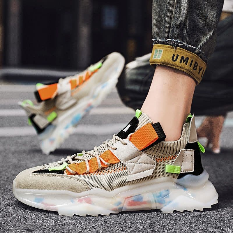 image-Net red thick-soled old shoes men's summer Korean trend casual shoes large size breathable flying woven sports shoes running shoes