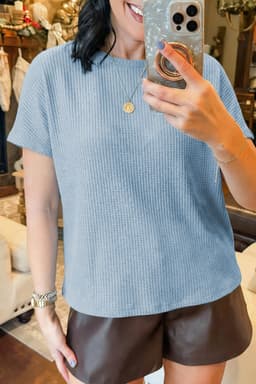 image-Sea Green Waffle Knit Dolman Top - Short Sleeve