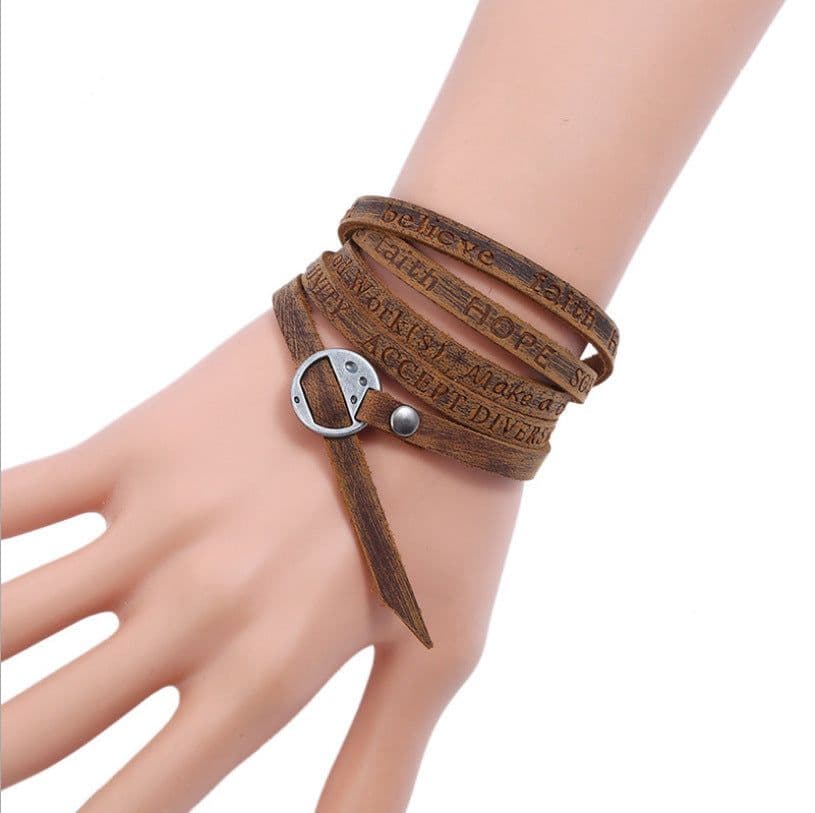 image-Vintage cowhide printing cowhide bracelet women and men's wild multi-circle bracelet student alphabet bracelet cross-border accessories