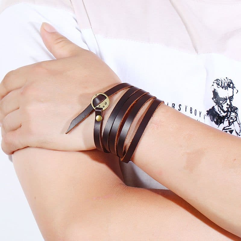 image-Vintage cowhide printing cowhide bracelet women and men's wild multi-circle bracelet student alphabet bracelet cross-border accessories