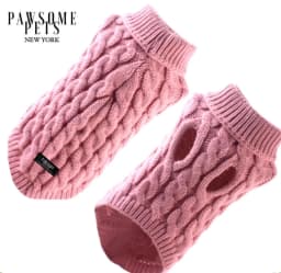 image-(EXTRA WARM) DOG AND CAT CABLE KNIT SWEATER - PINK