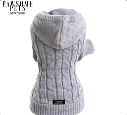 image-(EXTRA WARM) DOG AND CAT CABLE KNIT SWEATER WITH HAT - GREY