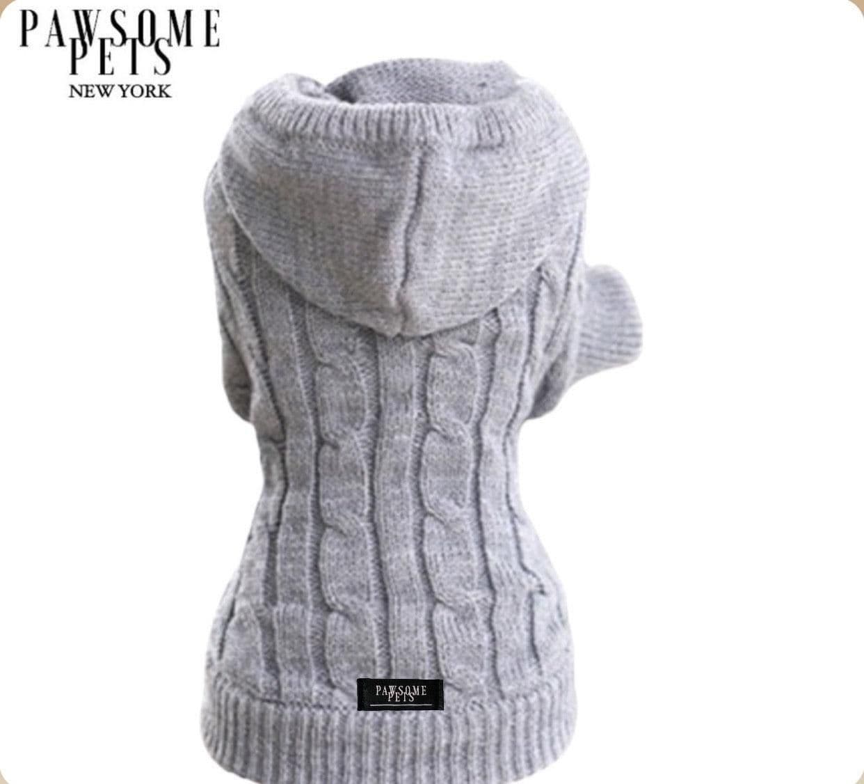 image-(EXTRA WARM) DOG AND CAT CABLE KNIT SWEATER WITH HAT - GREY