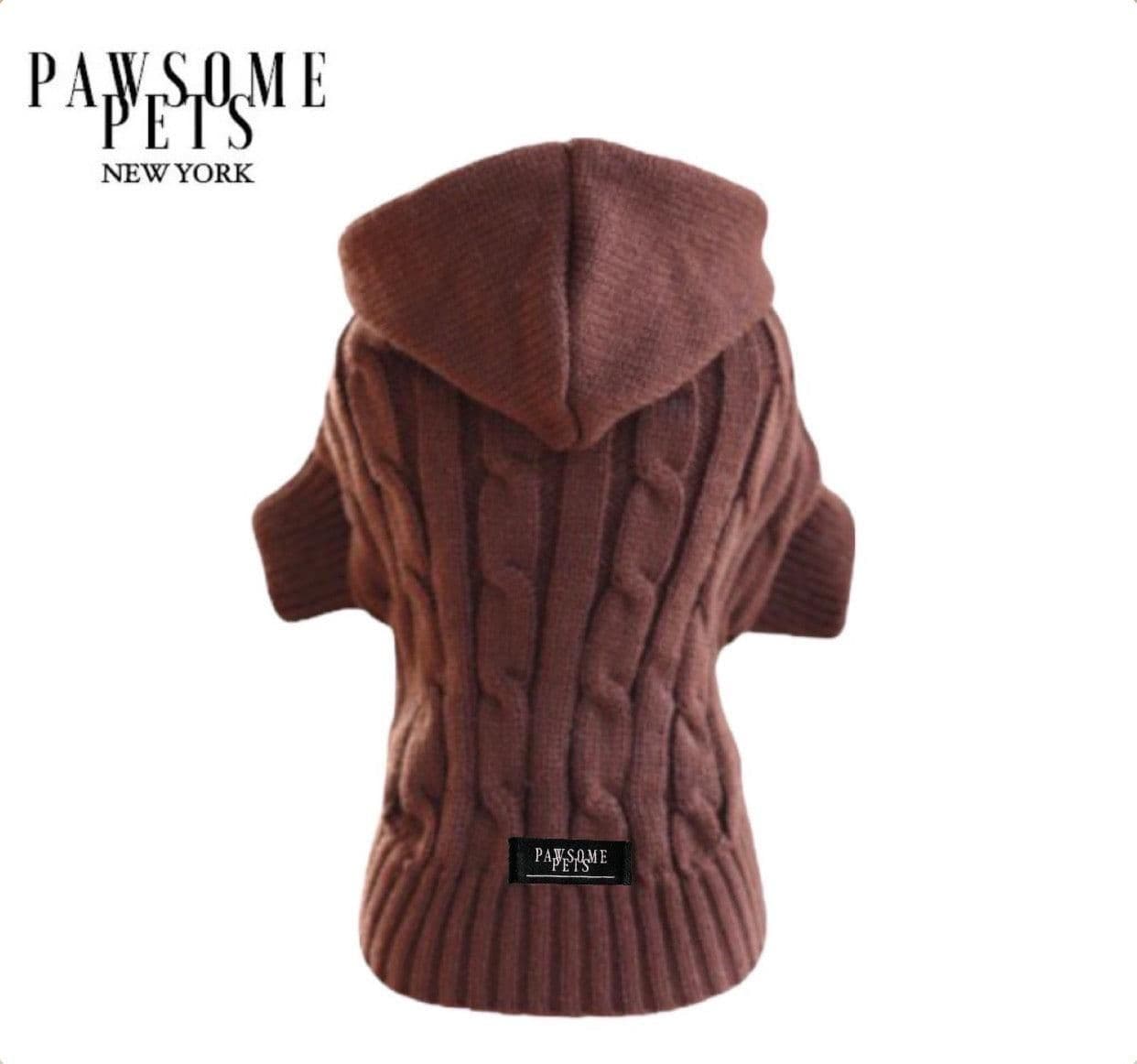 image-(EXTRA WARM) DOG AND CAT CABLE KNIT SWEATER WITH HAT - BROWN