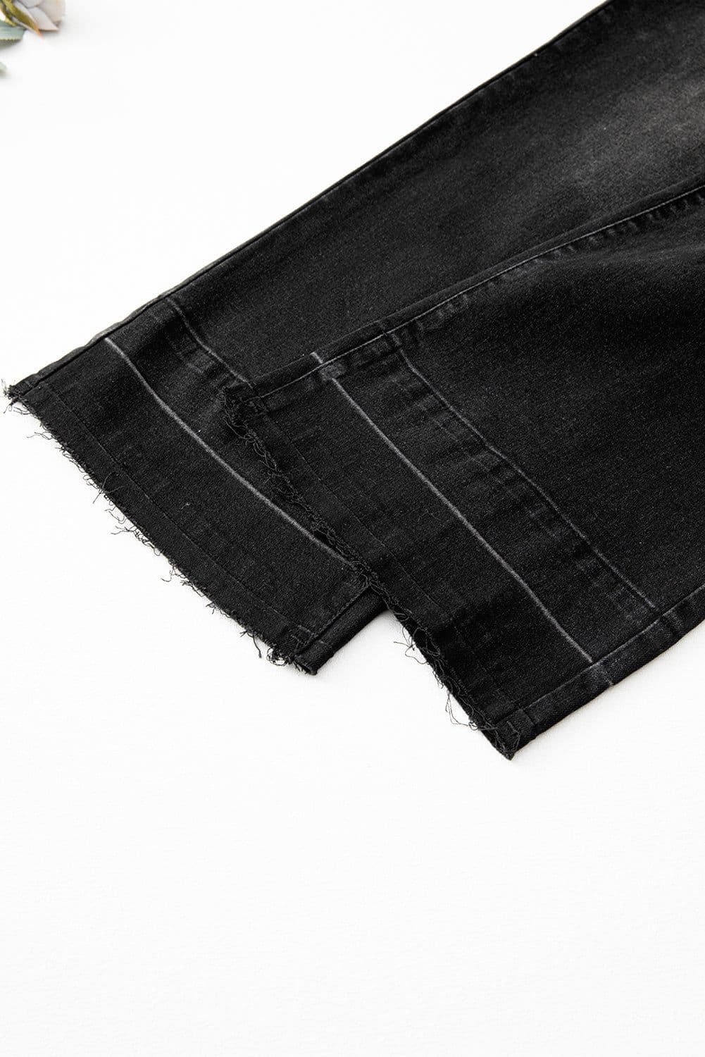 image-Black Raw Hem Unique Cuffs Straight High Rise Loose Jeans