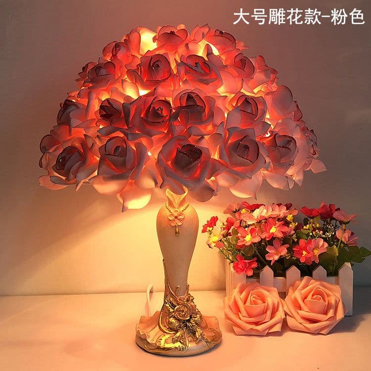 image-Crystal table lamp bedroom bedside lamp creative wedding room longevity lamp European style warm rose wedding gift