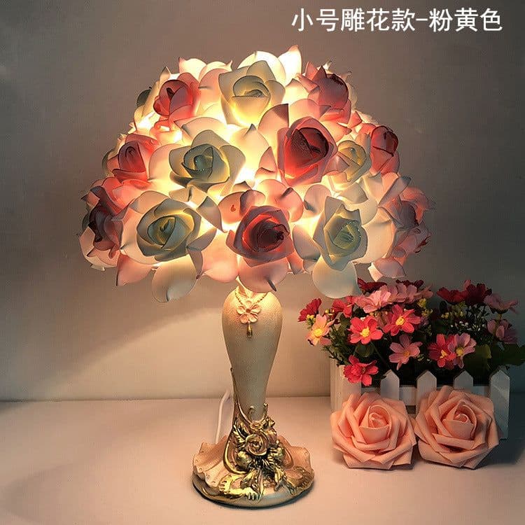 image-Crystal table lamp bedroom bedside lamp creative wedding room longevity lamp European style warm rose wedding gift