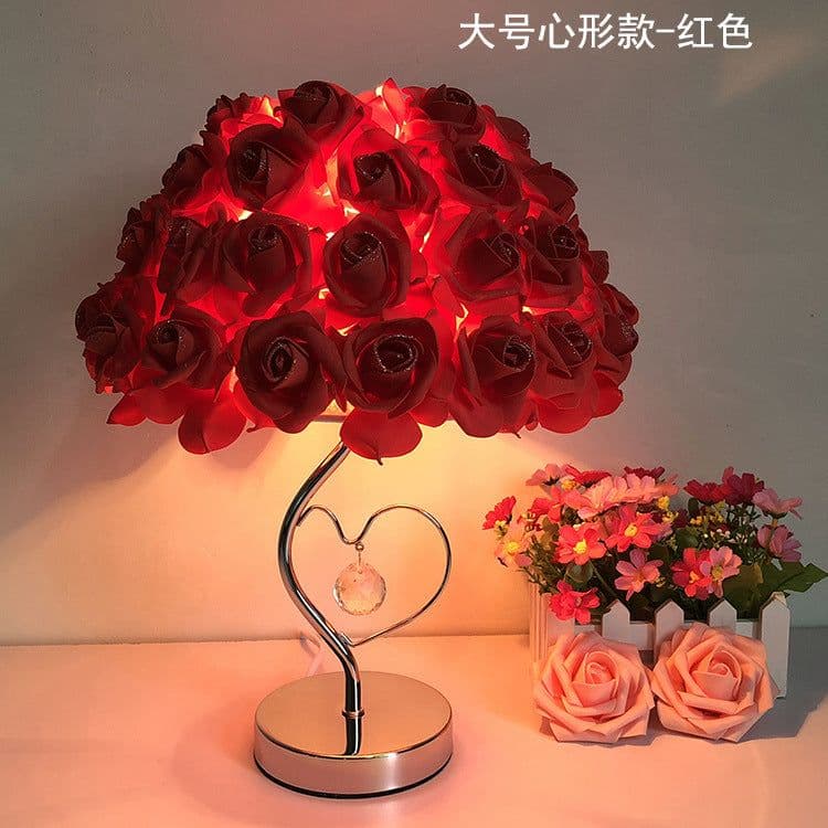 image-Crystal table lamp bedroom bedside lamp creative wedding room longevity lamp European style warm rose wedding gift