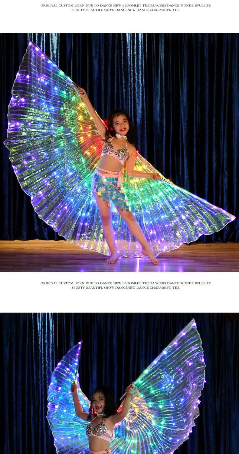image-Dancer, children's color LED luminous wings, dance wings, belly dance, dance performance, fluorescent butterfly cape 7 #