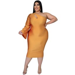 image-VK2036 European and American cross-border Amazon eBay women's oblique shoulder long and short sleeve slim strappy dress