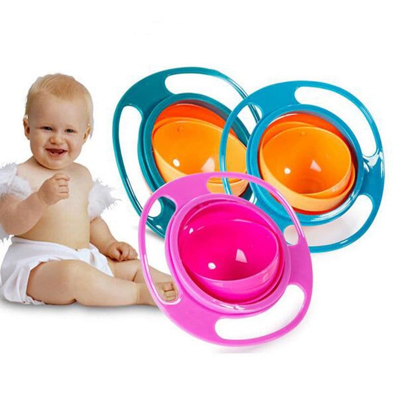 image-Ogambo 360 Degree Rotating Gyro Baby Bowl - Rose Red Plastic