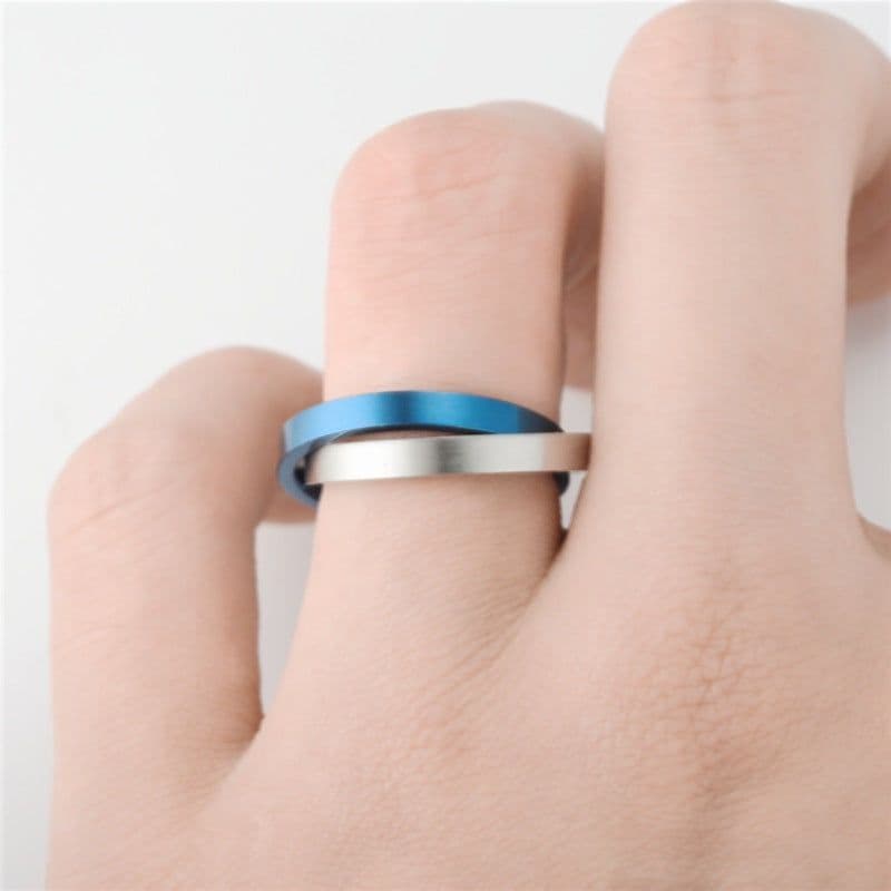 image-Cross-Border Decompression Double Ring Rotatable Ring European and American Niche Stainless Steel Couple Ring Popular Ornament Wholesale