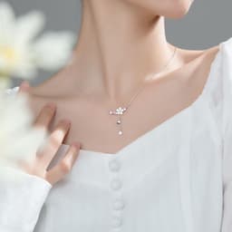 image-S925 Silver Korean Light Luxury Temperament Shell Flower Necklace Female Love Flower Tassel Diamond Clavicle Chain