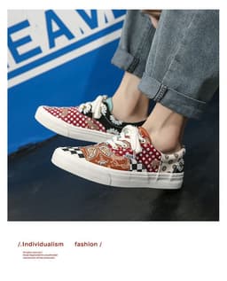 image-2020 autumn new plaid retro color matching shoes men and women low-cut couple shoes net red ins tide canvas shoes