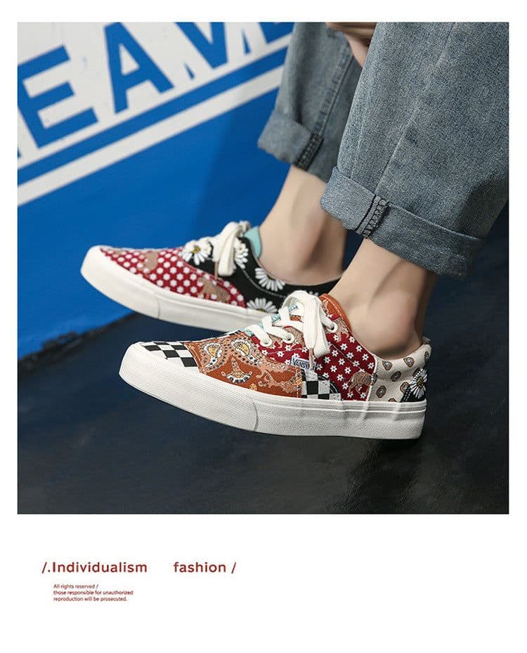 image-2020 autumn new plaid retro color matching shoes men and women low-cut couple shoes net red ins tide canvas shoes
