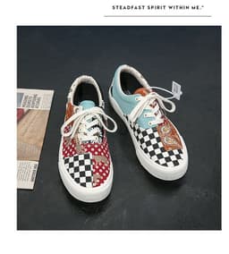 image-2020 autumn new plaid retro color matching shoes men and women low-cut couple shoes net red ins tide canvas shoes
