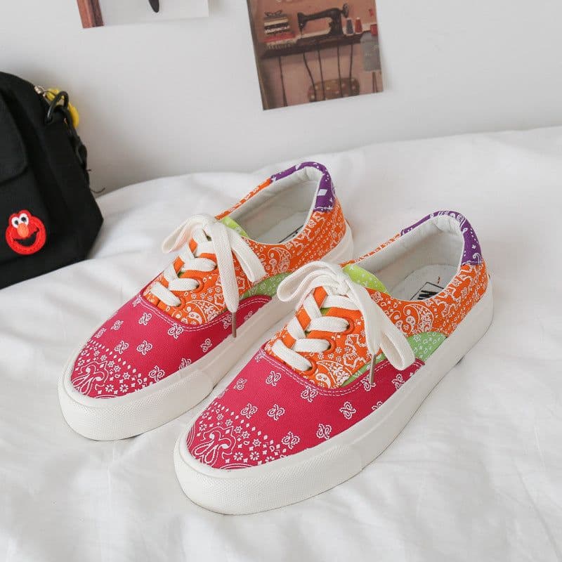 image-2020 autumn new plaid retro color matching shoes men and women low-cut couple shoes net red ins tide canvas shoes