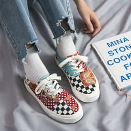 image-2020 autumn new plaid retro color matching shoes men and women low-cut couple shoes net red ins tide canvas shoes