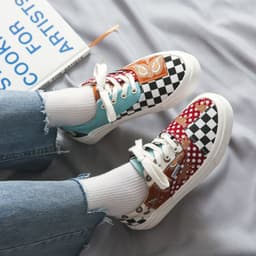 image-2020 autumn new plaid retro color matching shoes men and women low-cut couple shoes net red ins tide canvas shoes