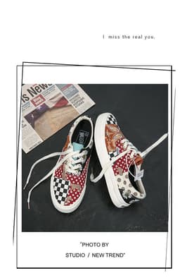 image-2020 autumn new plaid retro color matching shoes men and women low-cut couple shoes net red ins tide canvas shoes