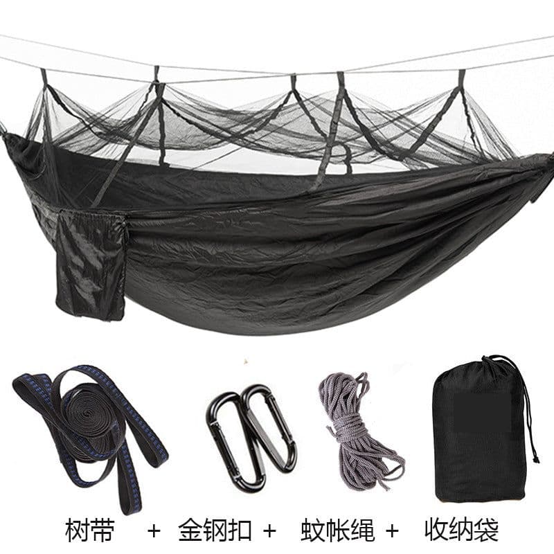 image-New anti-mosquito hammock outdoor with mosquito net anti-rollover adult mesh parachute cloth camping swing with tree strap