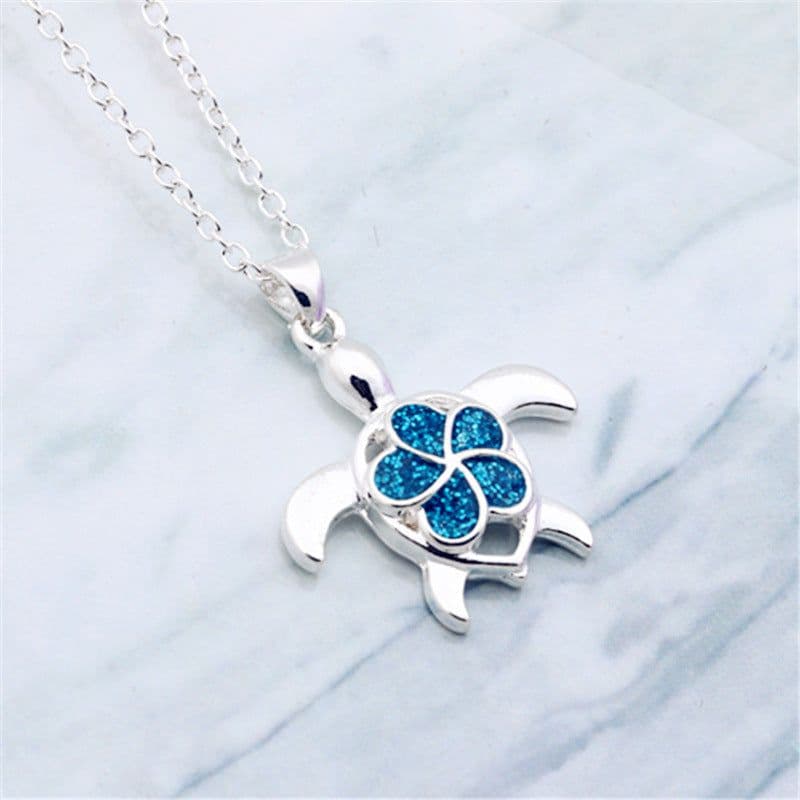 image-Cross-border e-commerce popular opal opal blue flower turtle drop glue women's necklace pendant factory direct sales