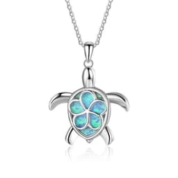 image-Cross-border e-commerce popular opal opal blue flower turtle drop glue women's necklace pendant factory direct sales