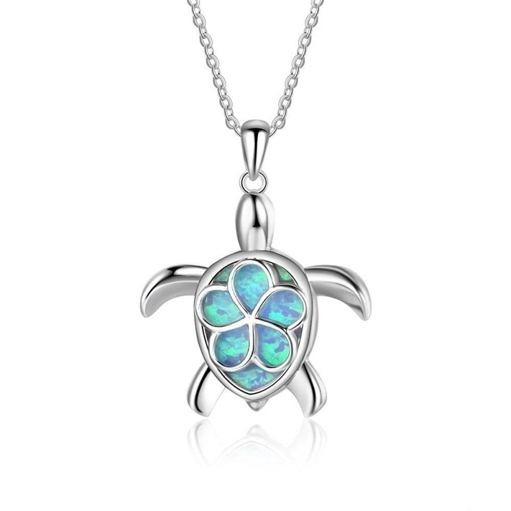 image-Cross-border e-commerce popular opal opal blue flower turtle drop glue women's necklace pendant factory direct sales
