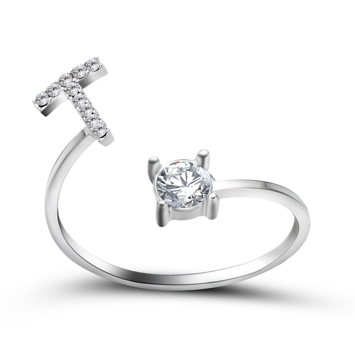 image-Cross-border explosive ring jewelry creative ladies ring adjustable opening ring 26 letter ring wholesale