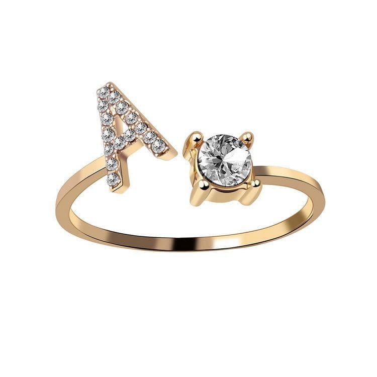 image-Cross-border explosive ring jewelry creative ladies ring adjustable opening ring 26 letter ring wholesale