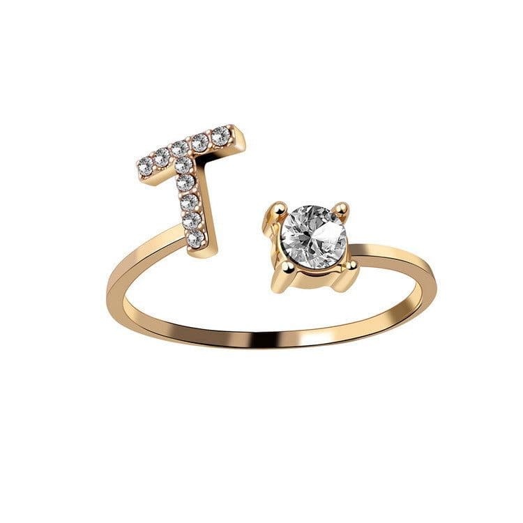 image-Cross-border explosive ring jewelry creative ladies ring adjustable opening ring 26 letter ring wholesale