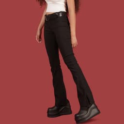 image-European and American women's spring and autumn new style wish hot sale black mid-high waist, long legs, tight-fitting, small slits, casual pants