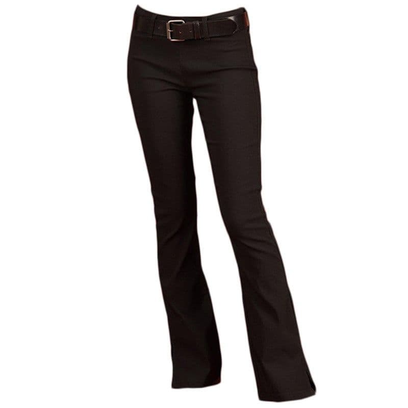 image-European and American women's spring and autumn new style wish hot sale black mid-high waist, long legs, tight-fitting, small slits, casual pants